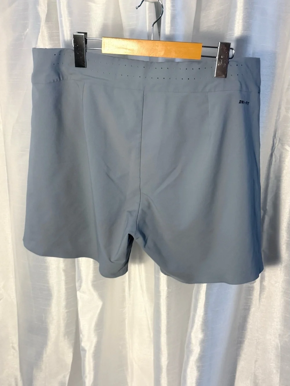 Nike Light Gray Athletic Shorts with Green Side Stripe
